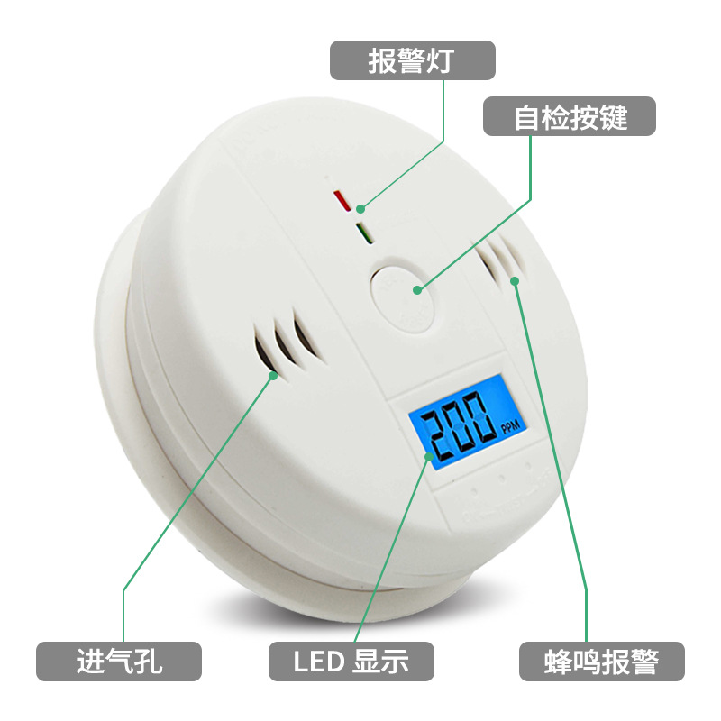 Carbon monoxide alarm home Indoor Outdoor CO gas detector cross-border foreign trade English packaging wholesale