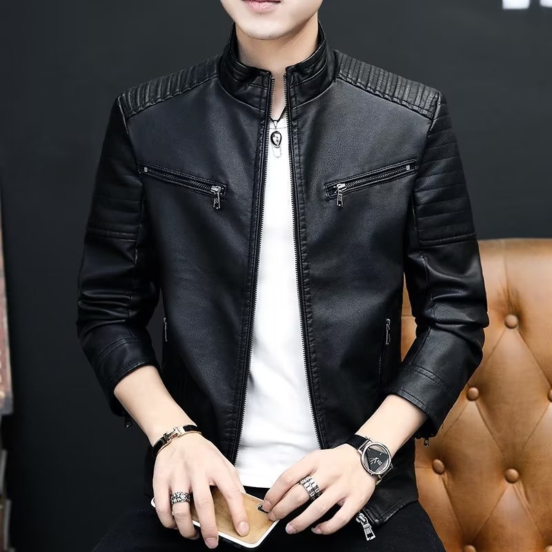 PU leather coat men's jacket spring/autumn/winter leather jacket slim-fit trendy thickened handsome casual motorcycle jacket