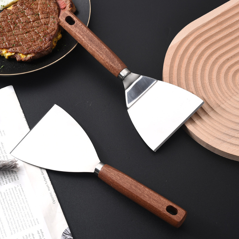 New Factory Direct Sales Stainless Steel Frying Spatula Steak Cooking Spatula Teppanyaki Pancake Triangle Spatula Cross-Border Gadgets