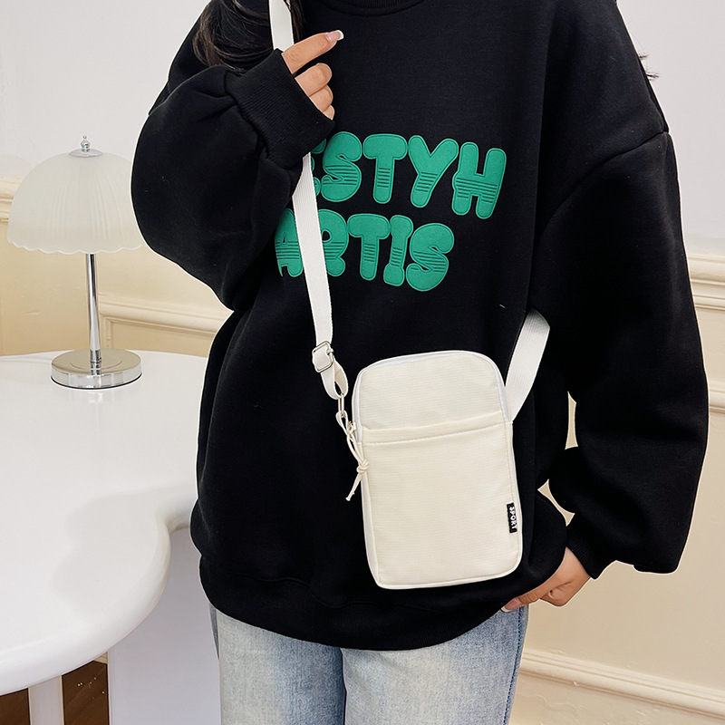 Solid Color Mobile Phone Bag Women's Shoulder Bag Sweet Crossbody Mini Student Small Bag Korean Coin Purse Vertical Canvas in Hand