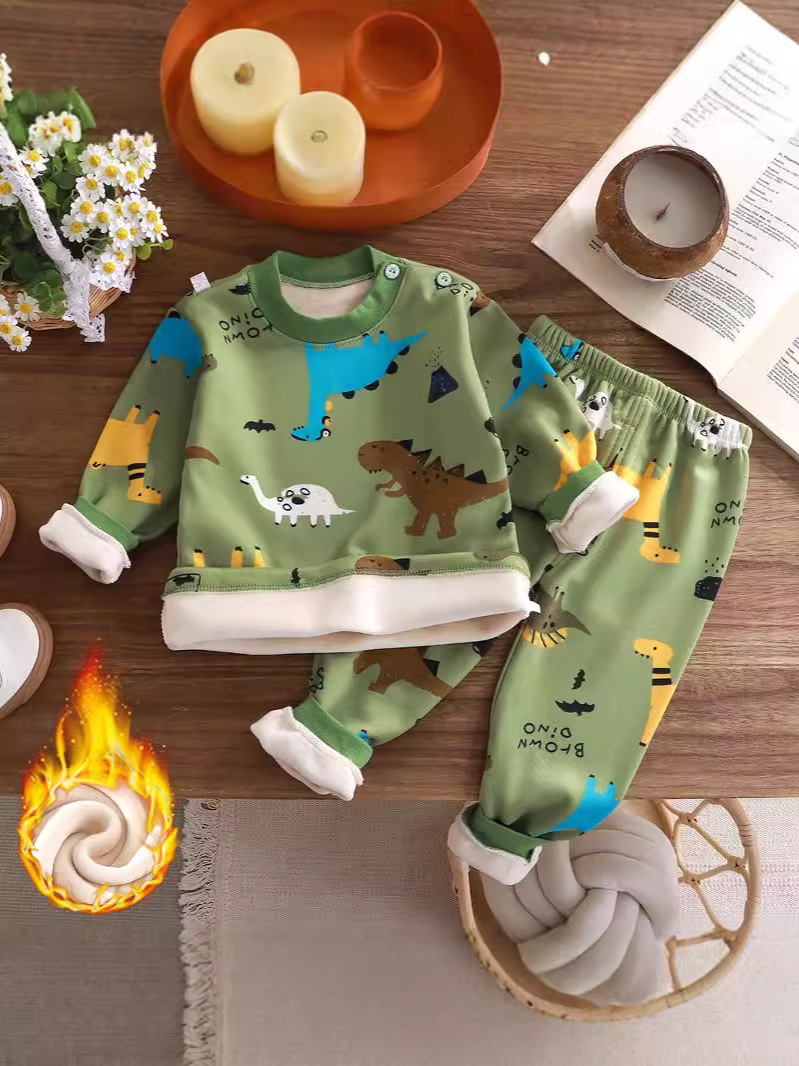 Children's Clothing, Kidsren's Thermal Intimates Set, Velvet and Thickeneded Men's Autumn and Winter Velvet Tops, Warm Pants, Baby Girl's Thermal Clothing