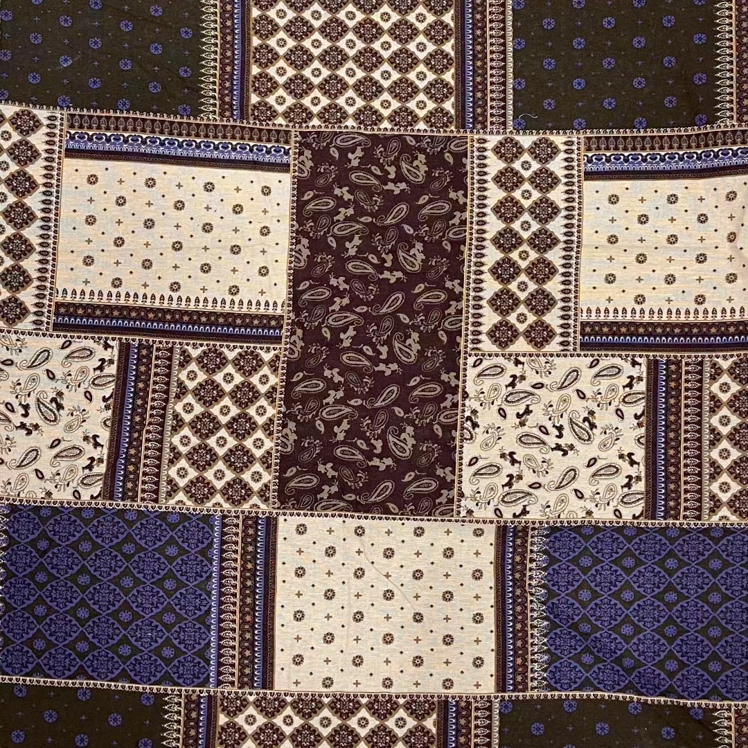 Generous Plaid Cotton and Linen Printed Fabric Beach Pants Cheongsam Dress Two-color Plaid Cotton and Linen Clothing Fabric