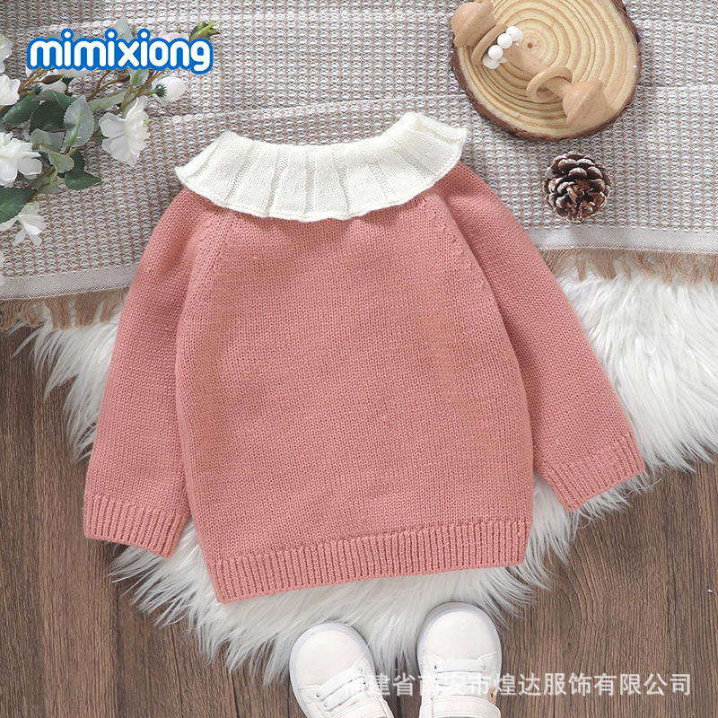 INS Hot Selling Autumn and Winter New Baby Lapel Cute Chick Embroidered Knitted Coat Baby Girl All-match Top