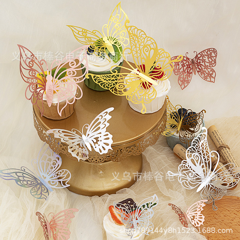 Gold and Silver Hollow Three-dimensional Butterfly 3d Wall Sticker Simulation Double-sided Decoration Butterfly Metal Texture
