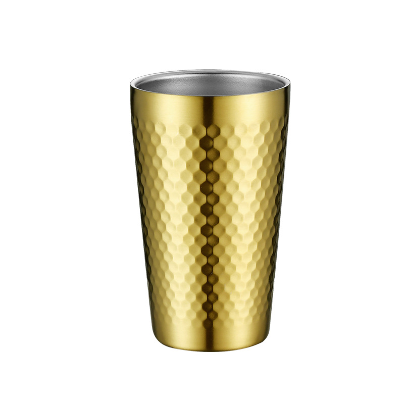 Cross-border Beer Cup Coffee Cup Korean-style Mouth Cup Diamond Pattern Hammer Pattern Outdoor Camping 304 Stainless Steel Double Layer Water Cup