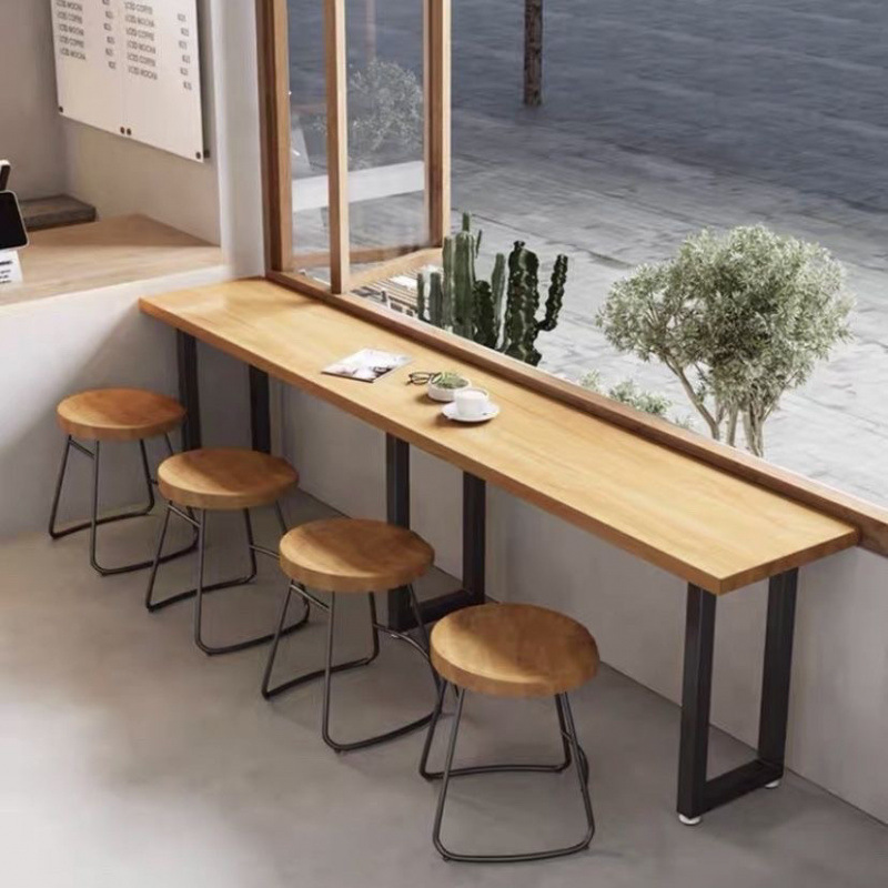 Low Bar Table, Industrial Style Convenience Store, Snack Bar, Bar Long Table, Narrow Dining Table and Chair Combination Against the Wall, Factory Window