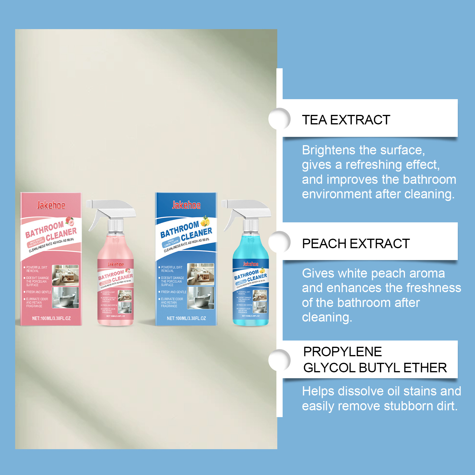 Jakehoe Bathroom Cleaner Bathroom Glass Shower Room Wash Basin Stain Removal Scale Cleaner