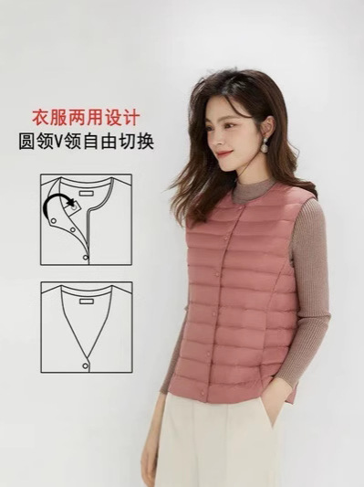 Cross-Border Tiktok New Women's Collarless down Liner Vest V Neck Lightweight Warm Jacket Vest Vest Round Neck