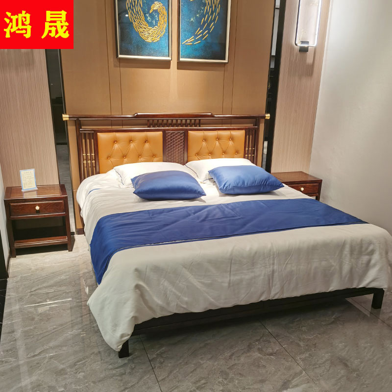 Новая китайская двуспальная кровать 1.8м, современная, 2021 года, новая, из массива дерева, большая кровать 2м х 2м