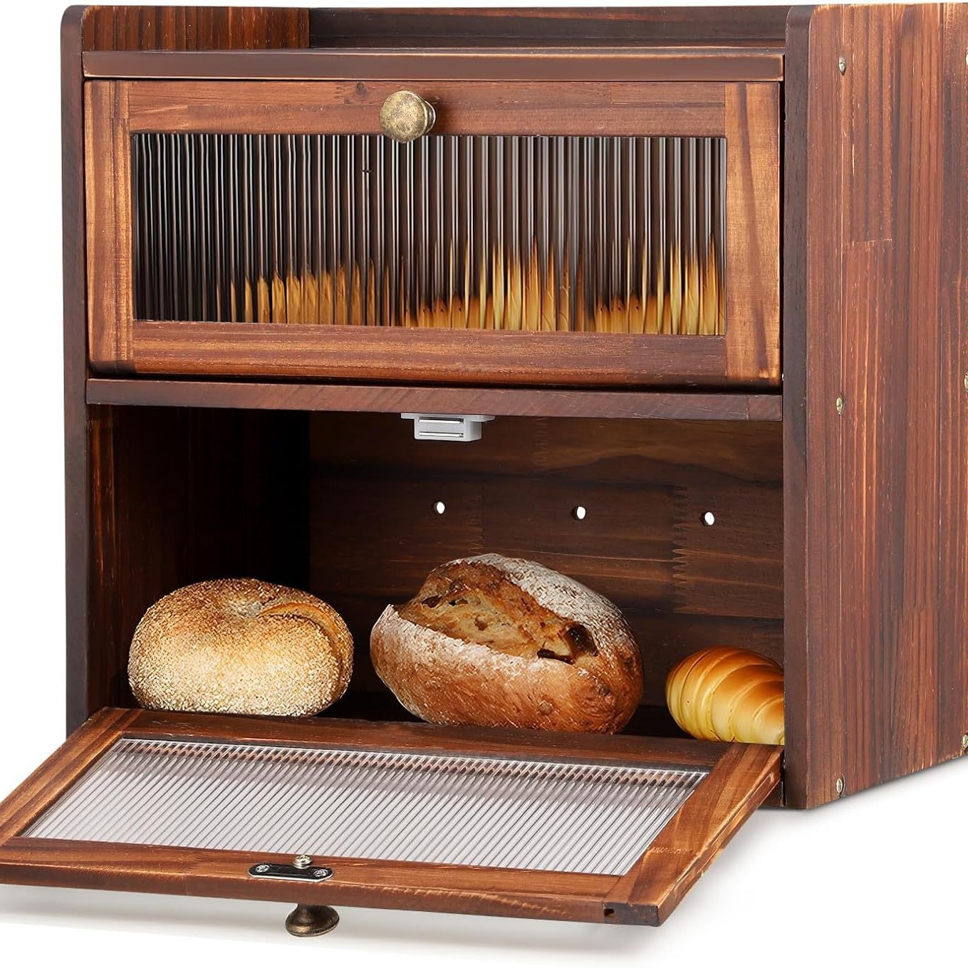 Solid Wood Double Layer Bread Box Kitchen Bread Storage Box Kitchen Pastry Storage Box Flip Wooden Bread