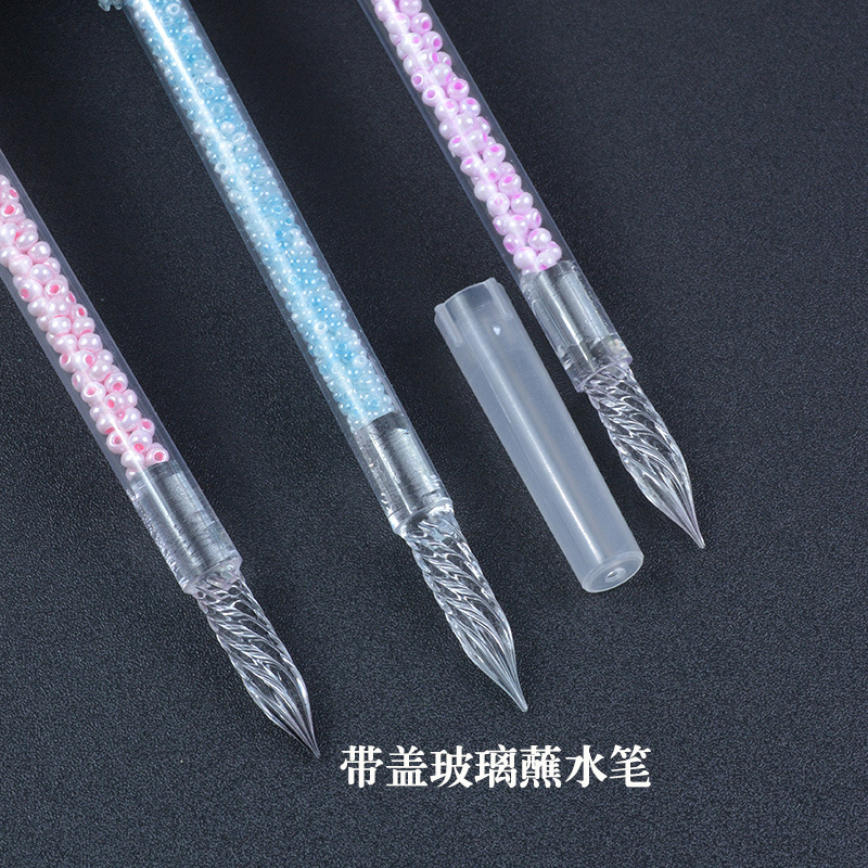 Trendy Glass Pen Dip Pen Colored Ink Colorful Crystal Writing Fountain Pen Set High Aesthetic Ancient Fairy Style