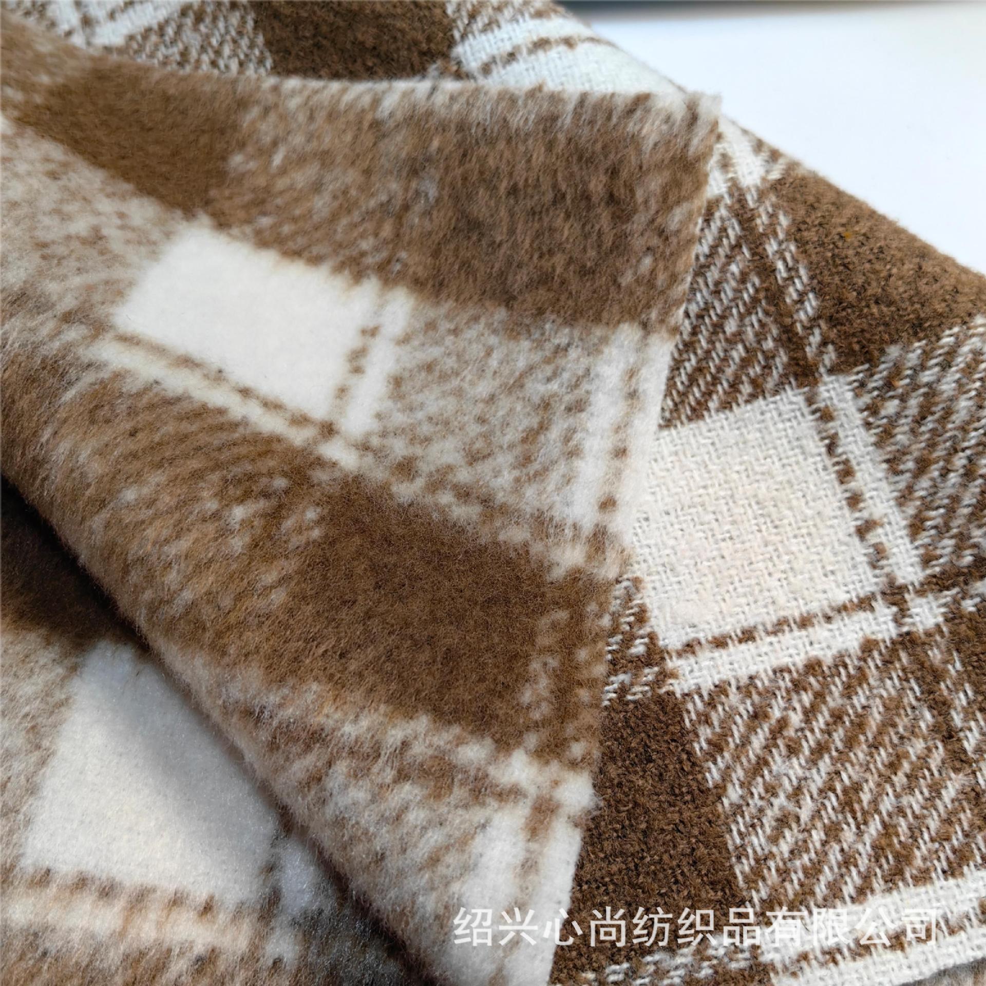 New Woolen Thickened Autumn and Winter Tweed Fabric Slub Shun Wool Plaid Fabric Pink Woolen Plaid