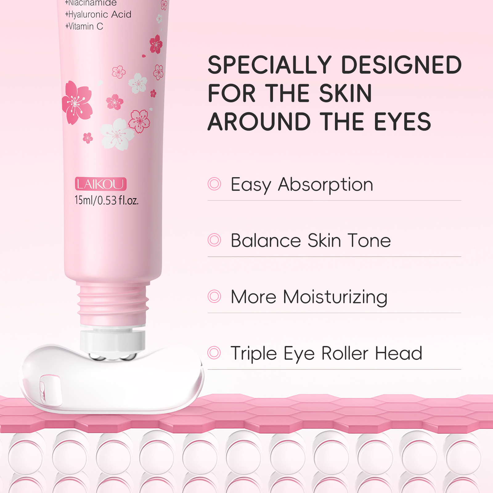 Laikou Sakura Eye Essence 15ml Moisturizing and Replenishing Roll-On Massage Care Manufacturer Cross-Border Supply