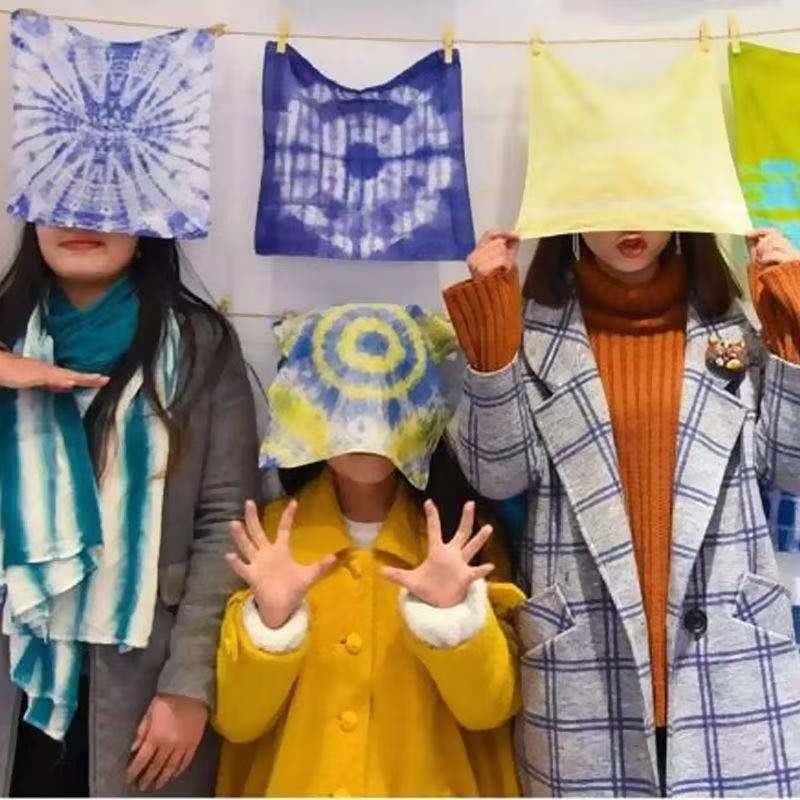 Tie-dyed Cloth Pure Cotton Tuo-dyed Square Square Square Plant-dyed Handkerchief Knock-dyed Pure Cotton Pure White Blue-dyed White Cloth for Kindergarten