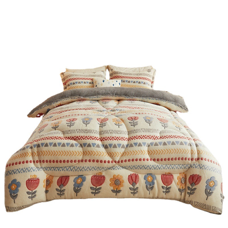 Autumn and winter double-sided lamb velvet quilt snowflake velvet milk velvet winter quilt thickened core student dormitory bedding wholesale