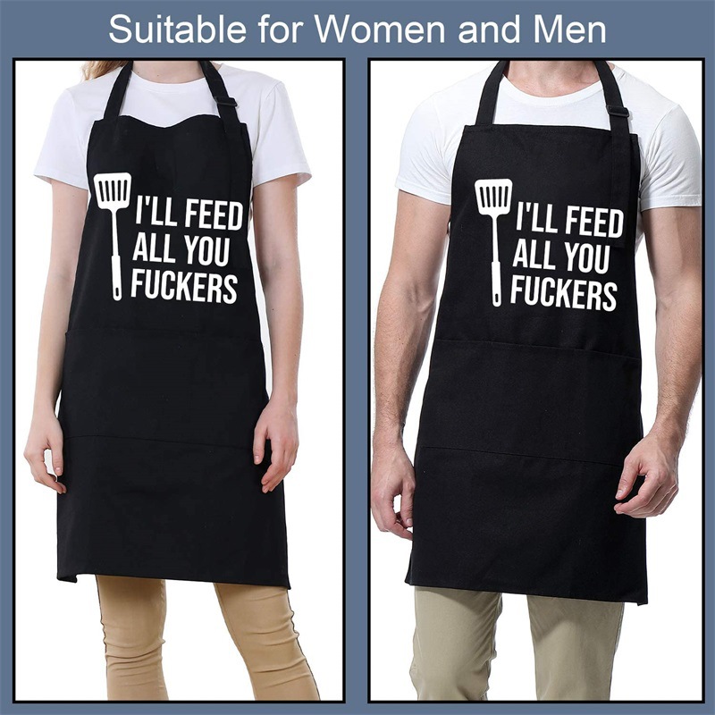 Amazon Apron for Men and Women Couples Kitchen Barbecue Cross-Border Export Logo Letter Printed Apron Restaurant Work Clothes