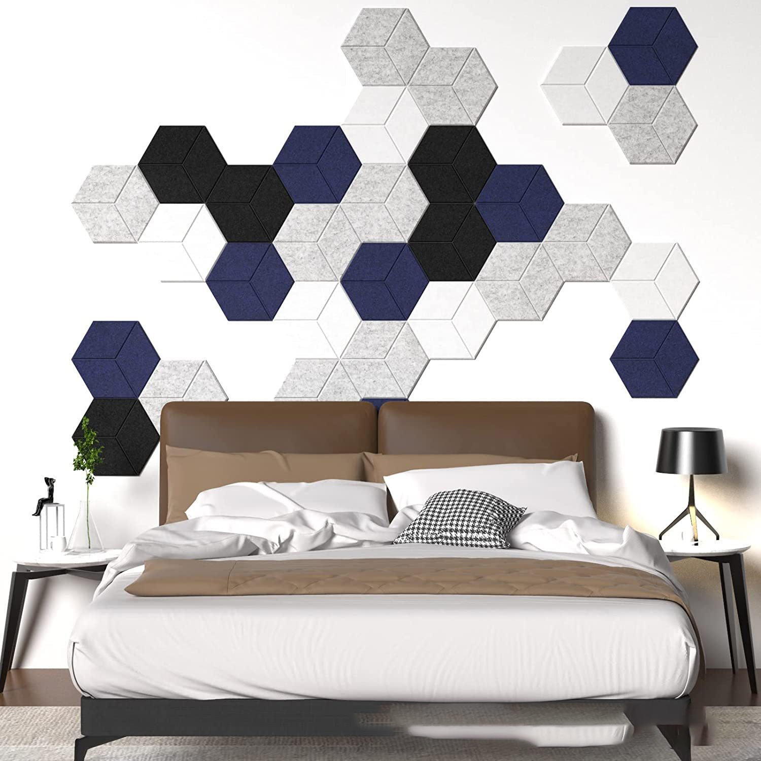 Cross-Border 12-Piece Wall Decoration Sound Insulation Board Home Noise Reduction Hexagonal Self-Adhesive Acoustic Polyester Fiber Sound-Absorbing Board