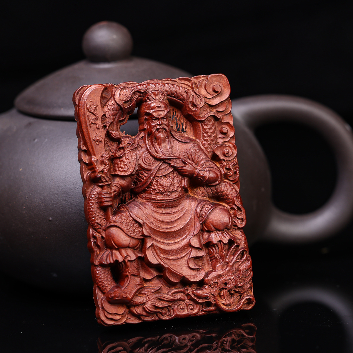 Lightning-Struck Jujube Wood Peace Amulet Guan Gong Pendant Taoist Talisman Portable Accessory Old Material Dark Color Finely Carved Handmade
