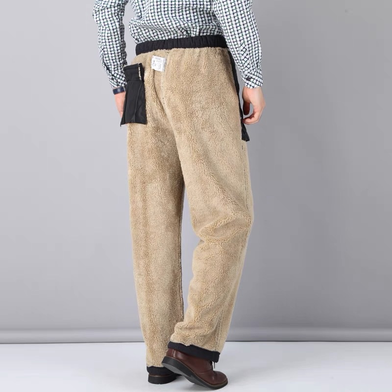 Lamb Velvet Pants Dad Winter Middle-aged and Old Men's Pants Fleece-lined Thickened Old Men's Cotton Pants Loose Deep Large Size Grandpa Outer Wear