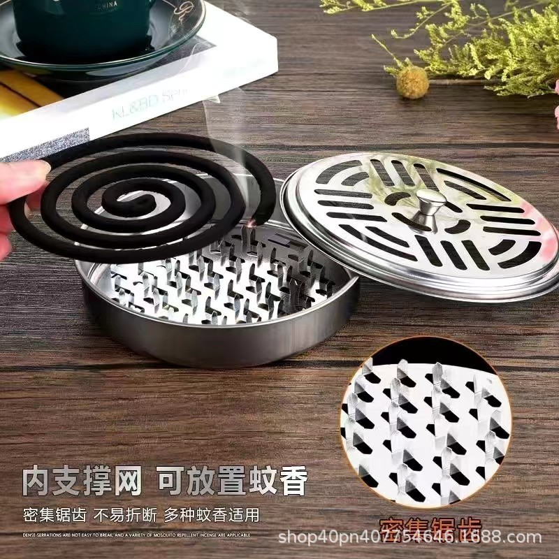 Stainless steel mosquito-repellent incense box household anti-mosquito and anti-mosquito fireproof round anti-scalding with cover support net detachable mosquito-repellent incense tray