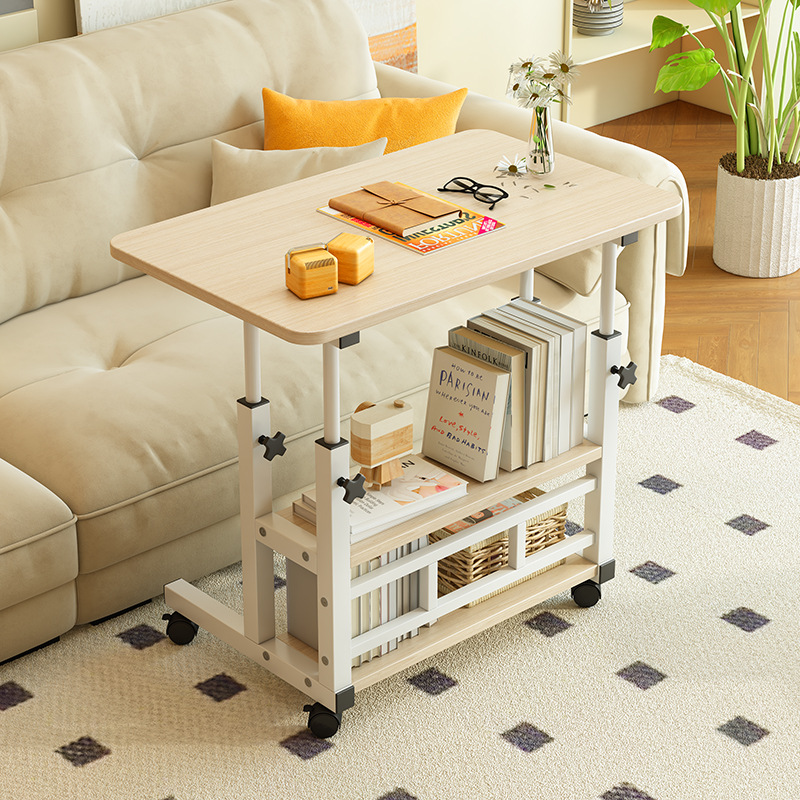 Movable Bedside Table, Lift Table, Side Table, Bedroom Desk, Wooden Living Room Storage Small Table