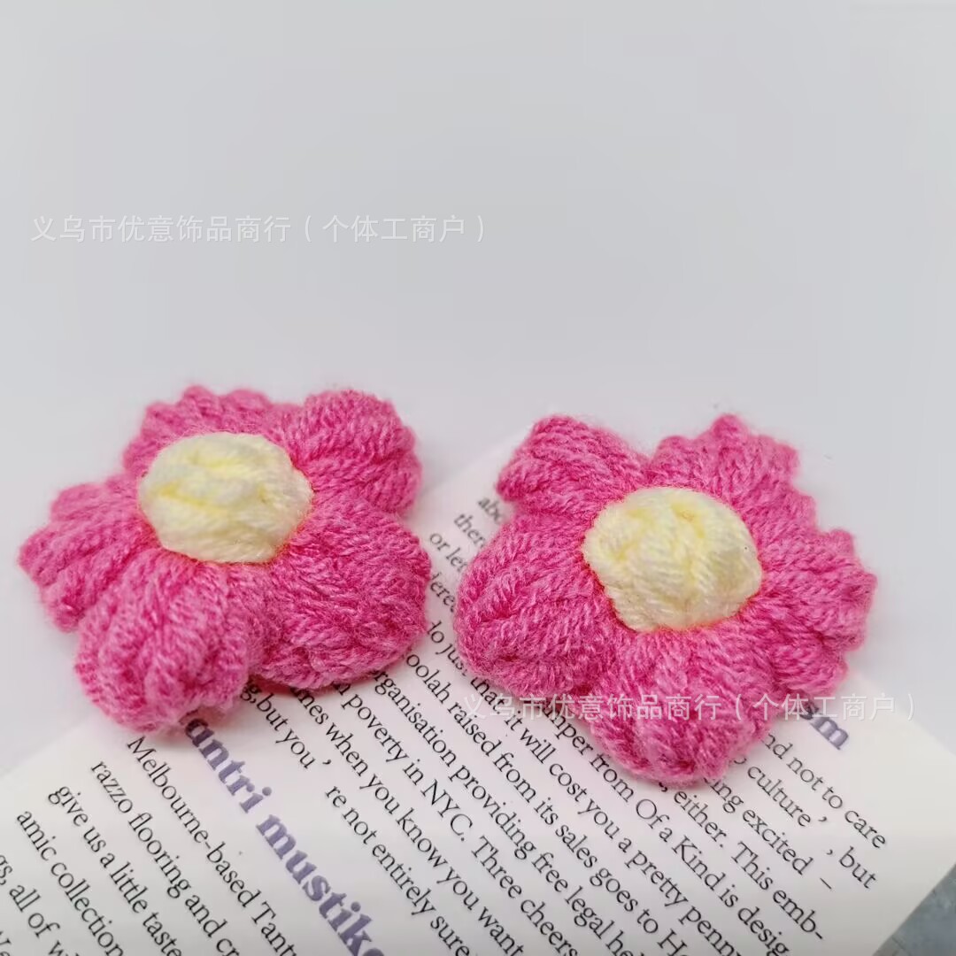 in stock Puff Flower DIY Mirror Transformation Hand-Woven Wool Flower Knitted Small Flower Clothing Bag Accessories