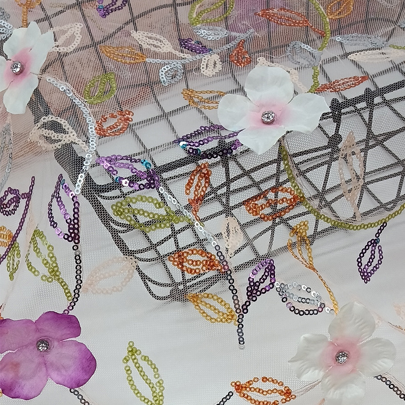 Ordering Flower Mesh Multi-Color Thread Embroider Fabric Camisole Dress Embroider Cloth