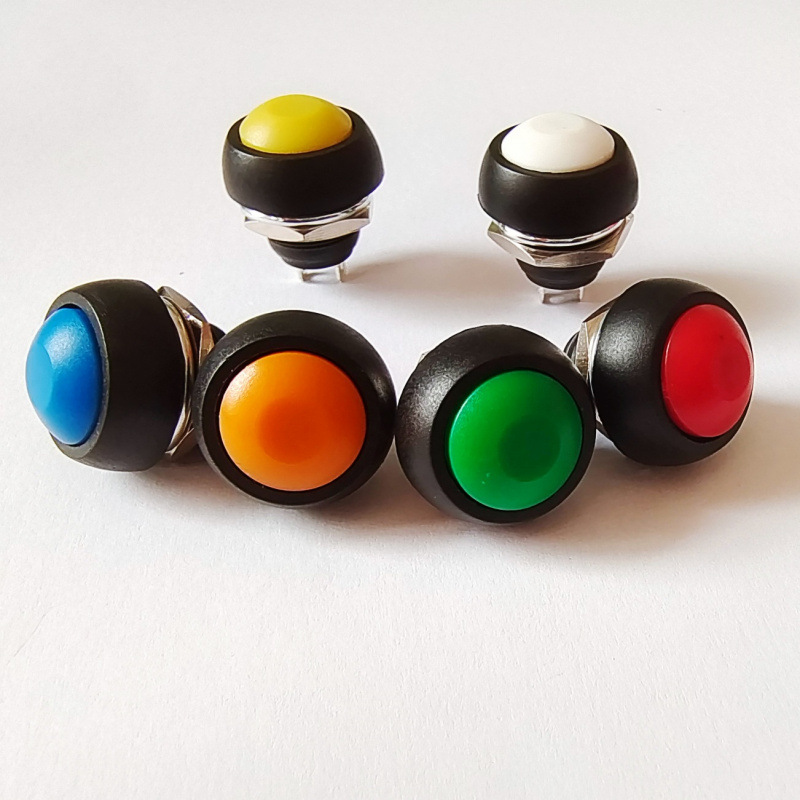 12MM Round Unlocked Button Red Yellow Blue Green Black and White Orange Small Waterproof Self-resetting PBS-33B Button Switch