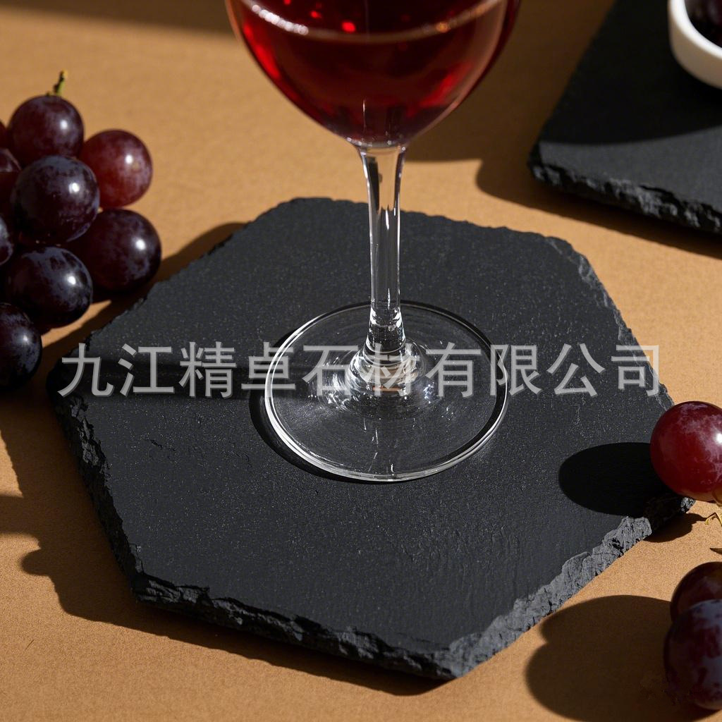 Wholesale Black Slate Slate Coaster Round Square Hexagon Heart Shaped Wine Cup Milk Coffee Coaster