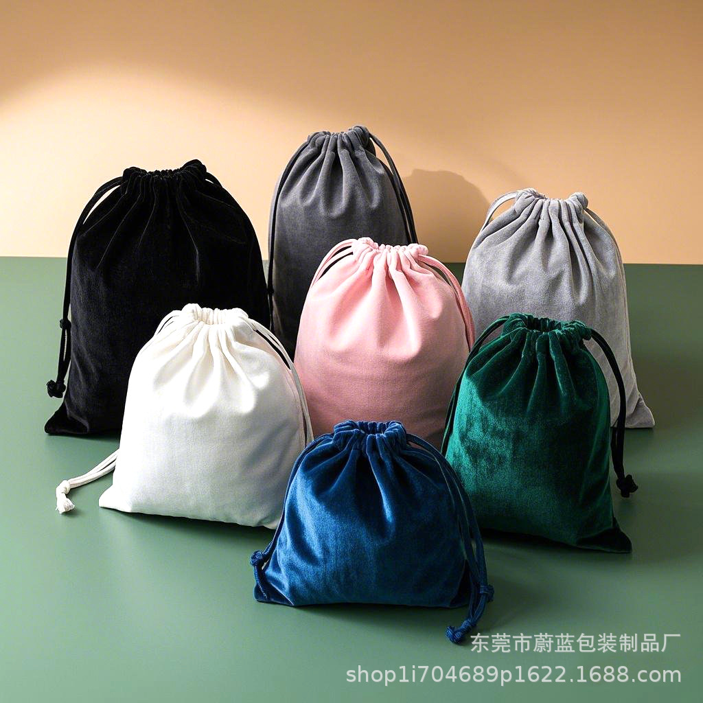 Custom Jewelry Flannel Packaging Bag Velvet Drawstring Small Cloth Bag Jewelry Gift Storage Bundle Pocket Flocking Cloth Bag