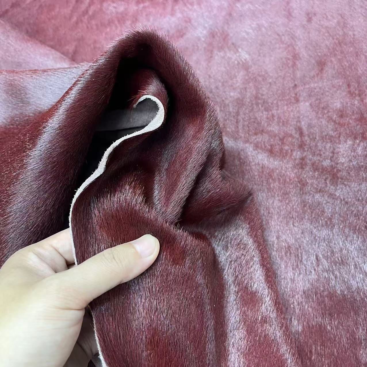 Fur one first layer fashion horse hair bags raw materials Ankra wine red furniture outside decorative leather wholesale