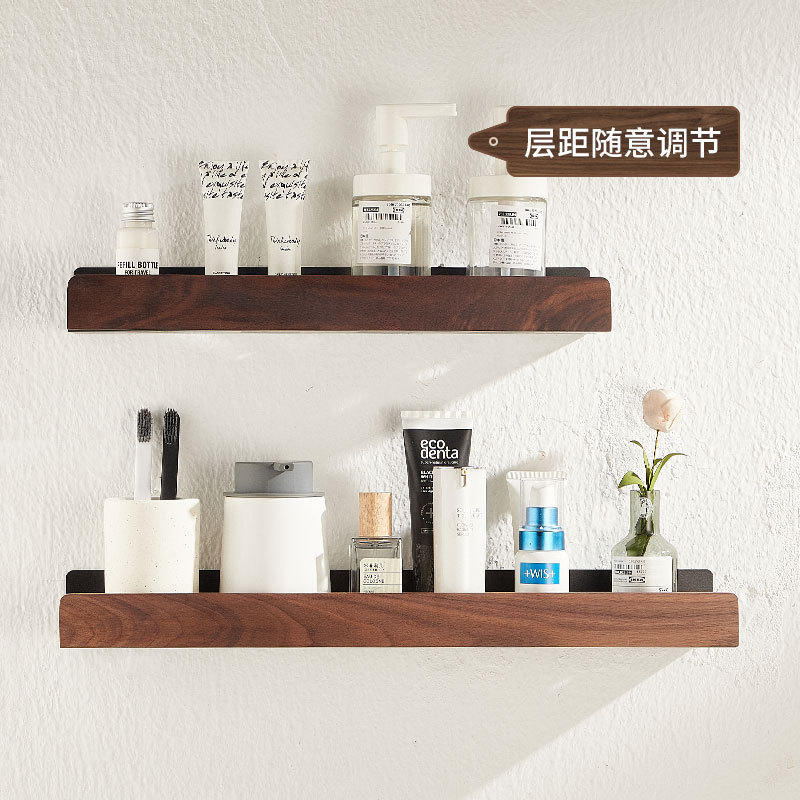 Bathroom Storage Rack Wall Hanging Bathroom Toilet Washbasin Living Room Wall Hole-free Storage Rack Solid Wood Dressing Rack