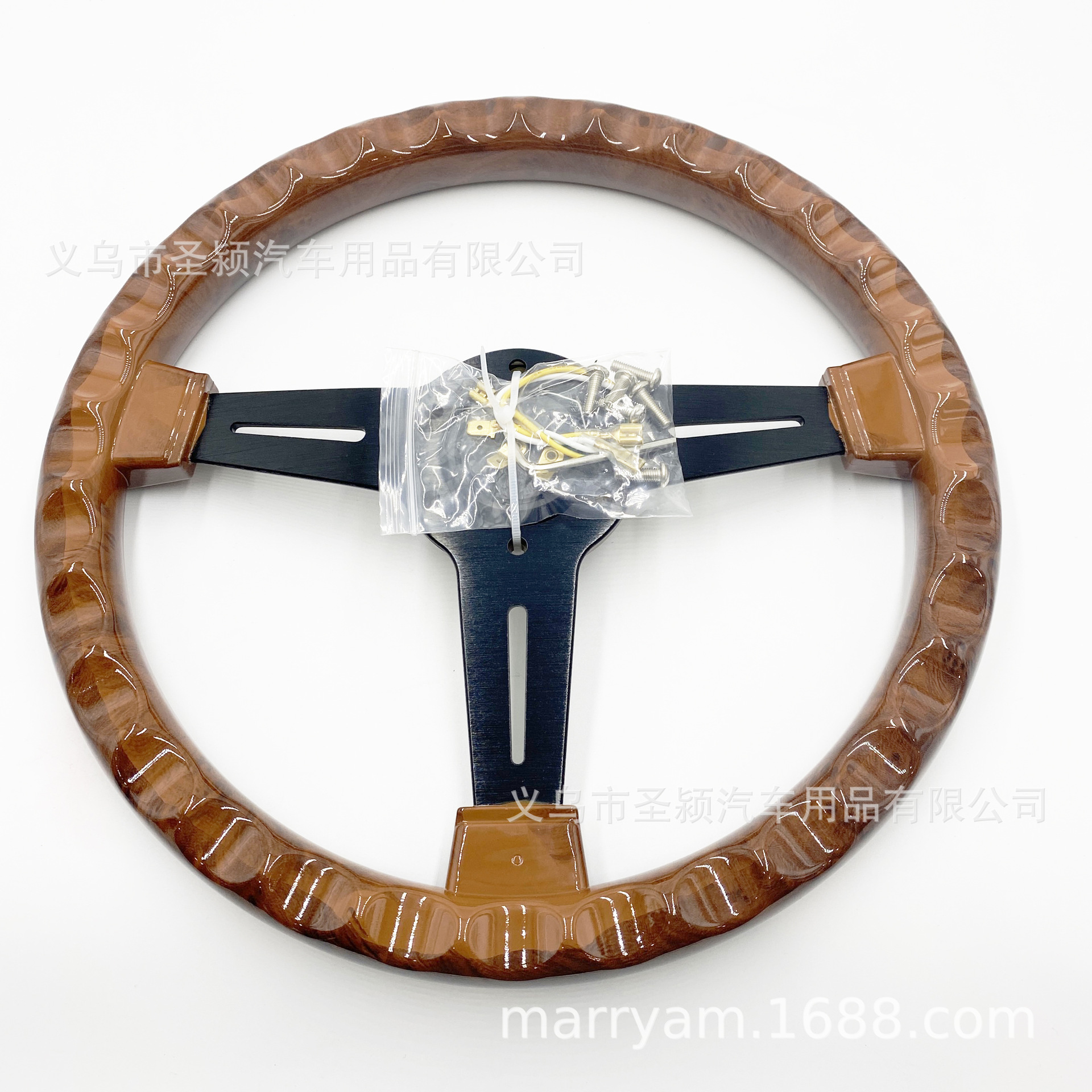 TIYPEOR car modified 350mm peach wood ABS steering wheel universal flat black frame steering wheel