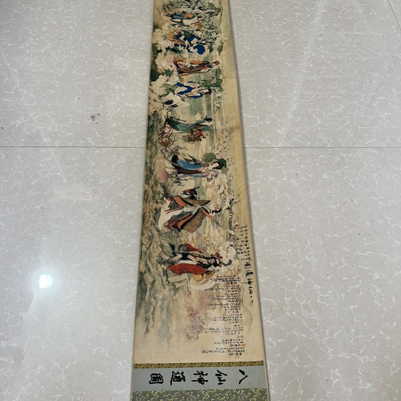 Антикварная каллиграфия и живопись Дин Юньпэна, свиток с восемью бессмертными, декор для гостиной