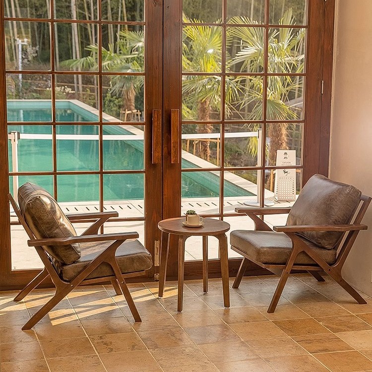 Винтажное кресло с бронзированным текстилем, стол и стулья из массива дерева, комплект для ресторана или кафе, кресло для отдыха в гостиной