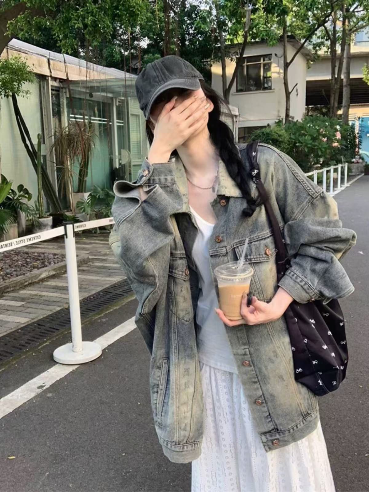 Винтажная джинсовая куртка, свободная, для женщин, весна и осень