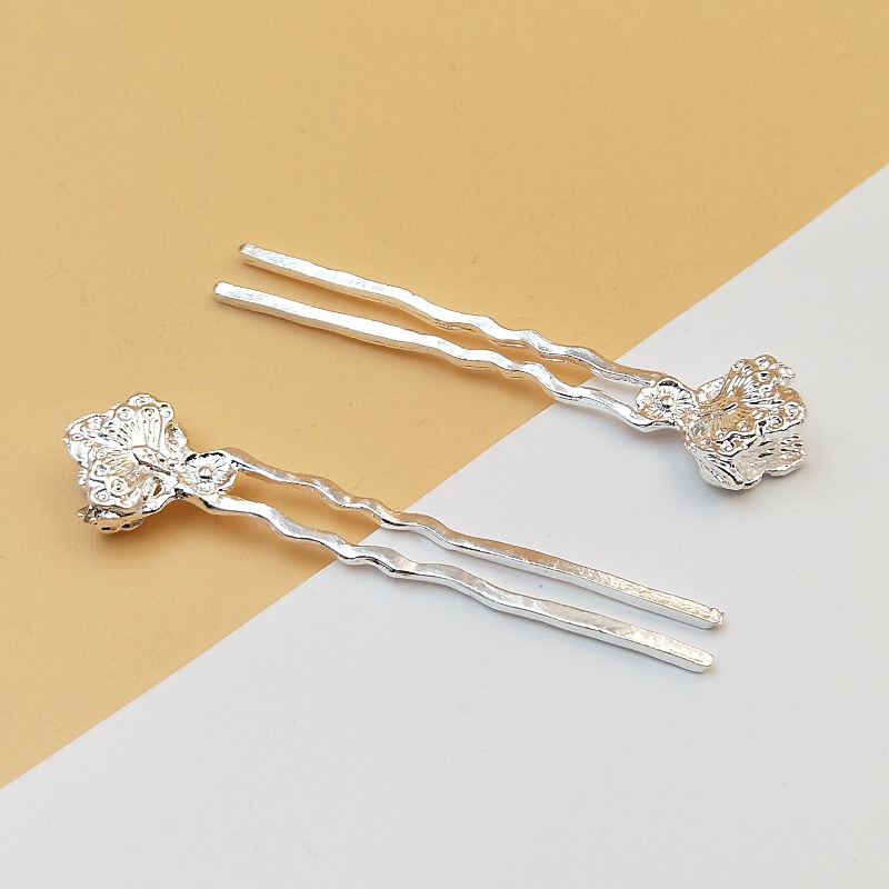 DIY accessories antique hair accessories material new alloy flower holder hair fork petal bud hair clasp hairpin