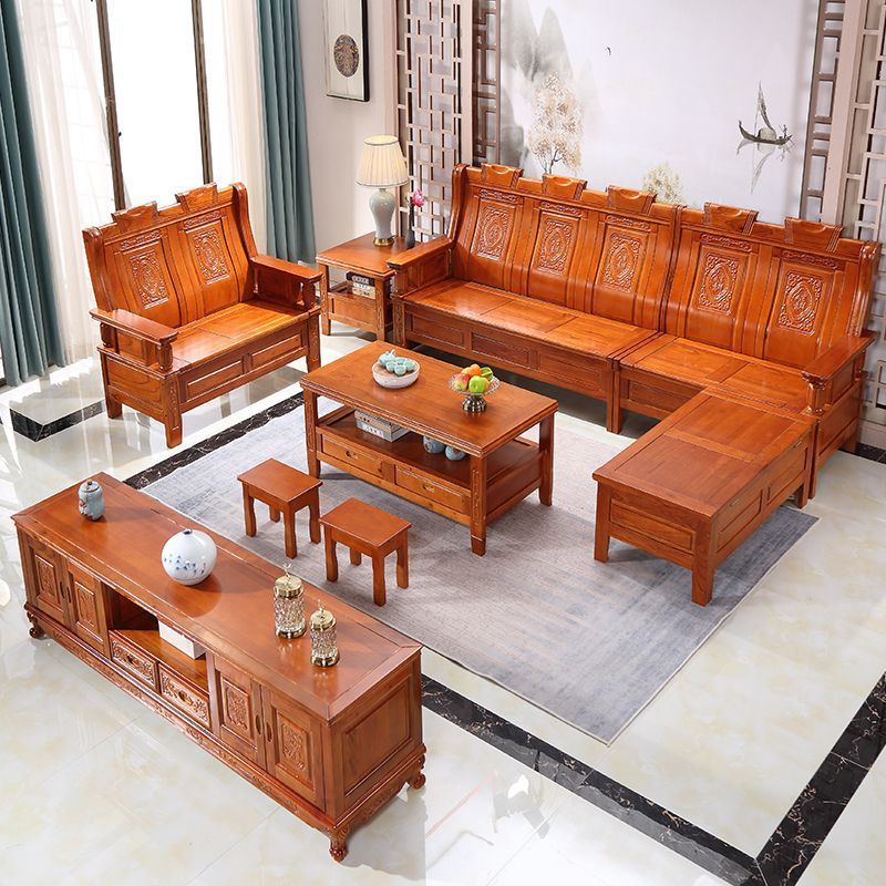 All Solid Wood Sofa Coffee Table Tv Cabinet Combination New Chinese Style Wood Office Home Economical Living Room Rural Free Shipping