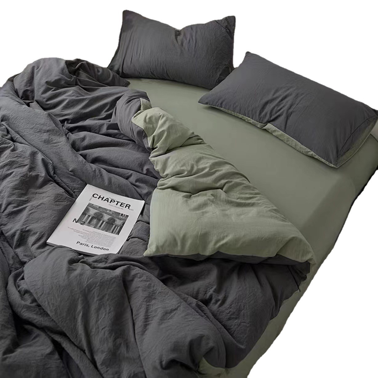 Washed cotton solid color four-piece bedding set Japanese simple brushed bed sheet quilt cover wholesale dormitory three-piece set