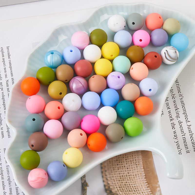 Strict selection of silicone beads round beads 15mm candy color silicone beads baby food grade diy pacifier chain manufacturers wholesale