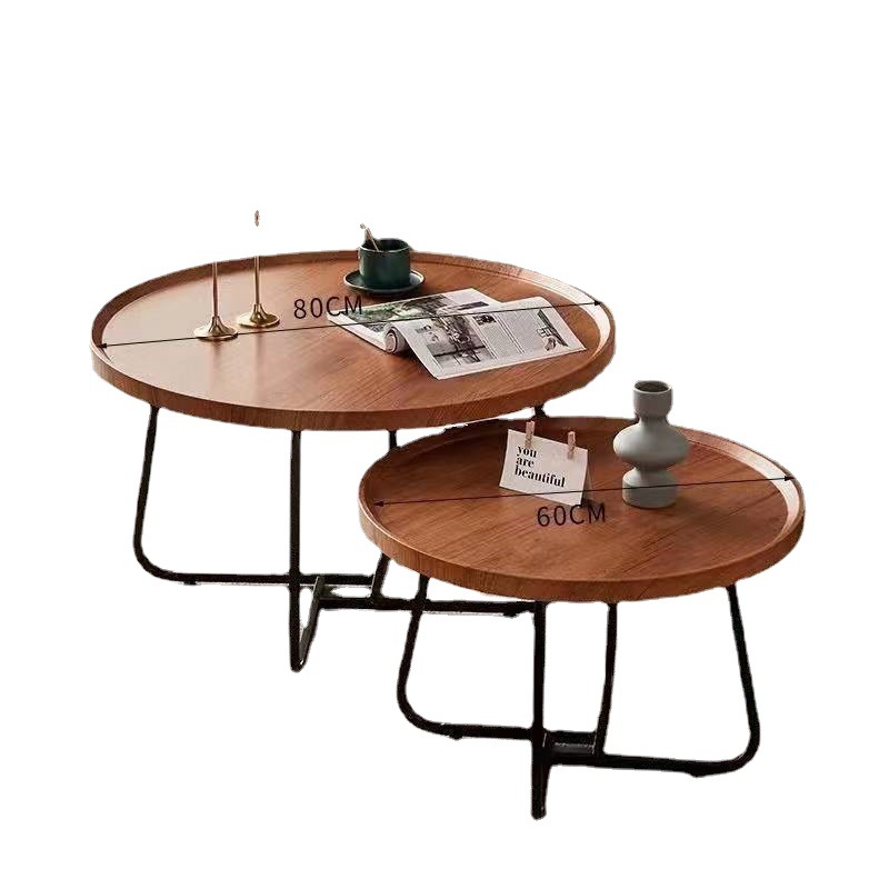 Amazon Wholesale Office Geometric Creative Tea Table Iron Wooden Practical Small Coffee Table Living Room Decorative Small Round Table
