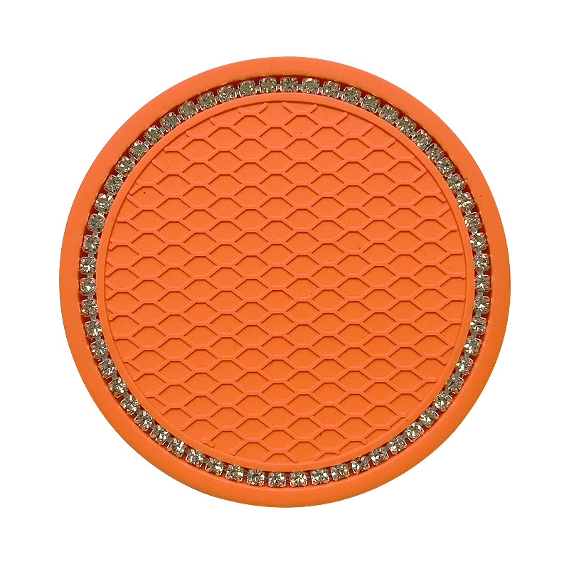 Cross-border e-commerce diamond-encrusted Car coaster car Cup storage pad creative round heat-insulating soft rubber car decorations