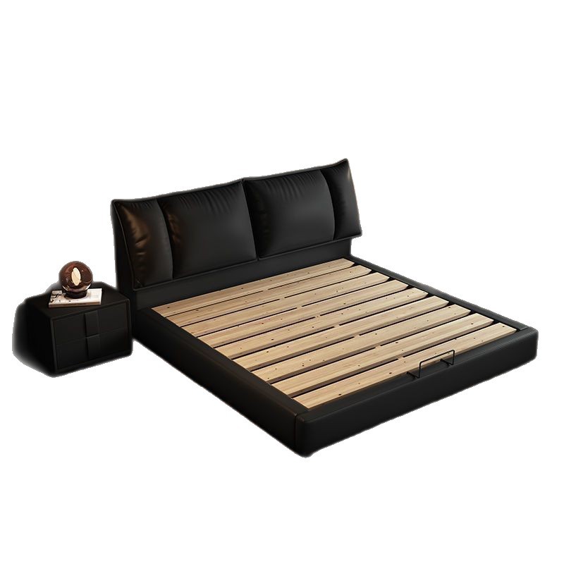 Minimalist Italian Leather Bed Double Bedroom Black Master Bedroom Large Bed Elephant Ears Storage Light Luxury New Product