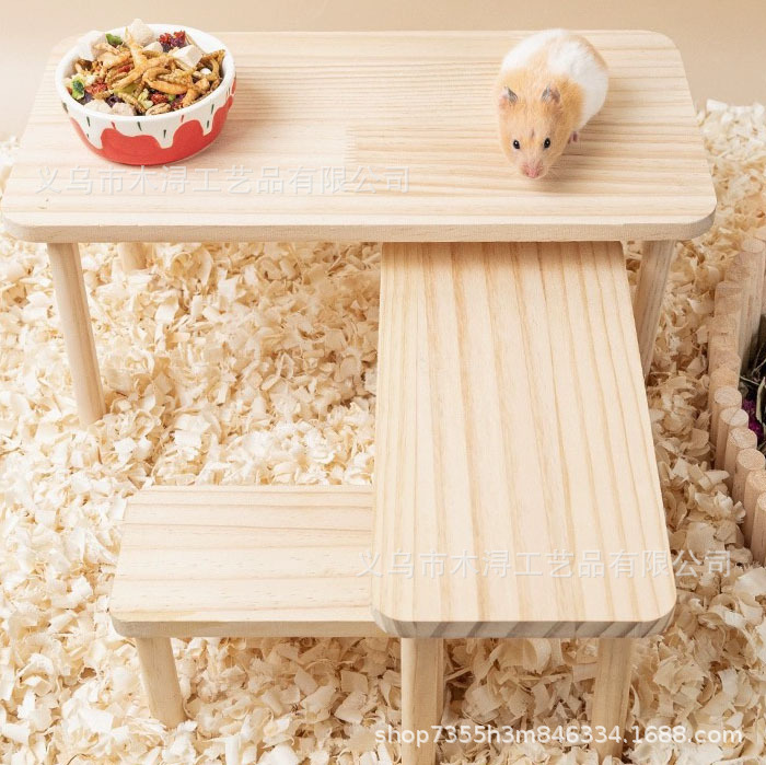 Hamster Platform Hamster Two-story Platform Landscape Supplies Rutin Chicken Escape House Climbing Solid Wood Table Hamster Toy