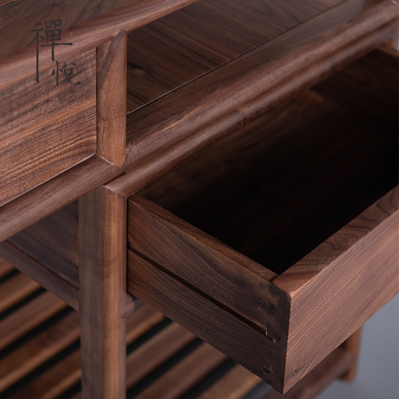 Minmu Black Walnut Table New Chinese Style Solid Wood Creative Table and Chair Combination Modern Simple Boss Leisure Desk