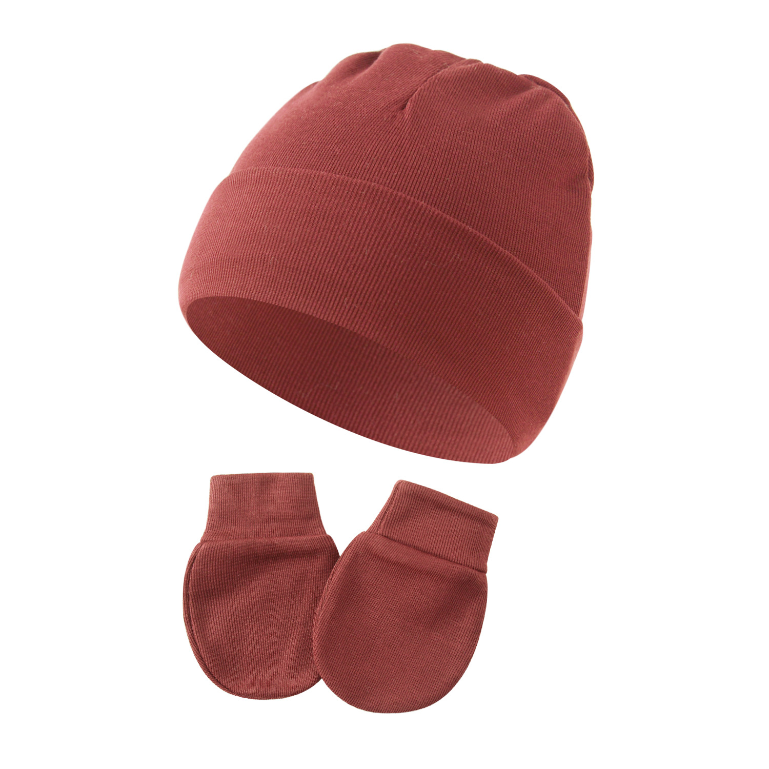 2020 Spring Autumn Winter new baby pullover cap anti-scratch gloves 2-piece solid color newborn baby hat