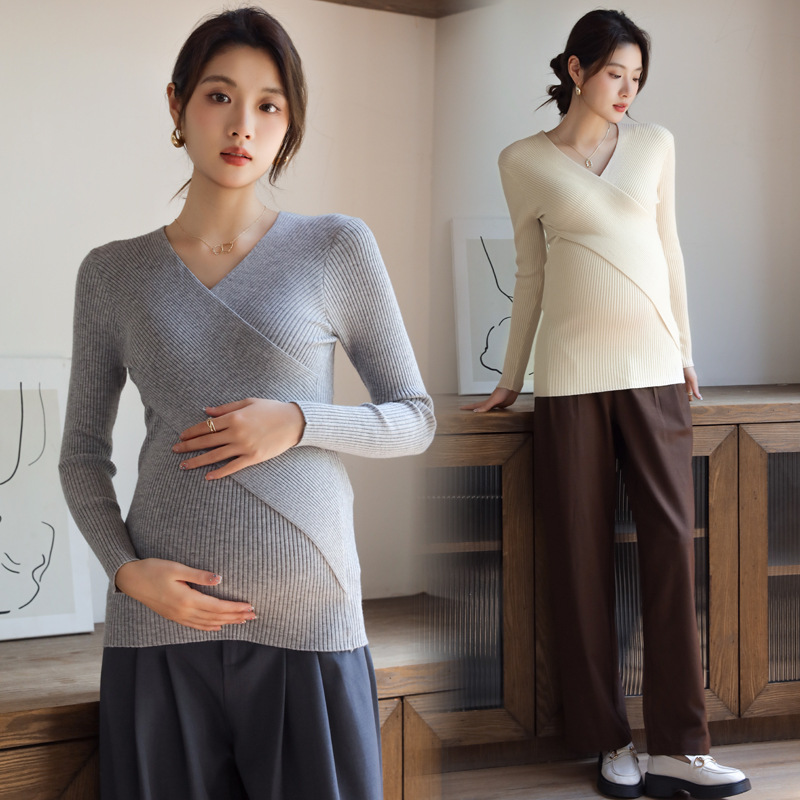 Autumn and winter cross collar long sleeve sweater base shirt can be suitable for breastfeeding before and after pregnancy