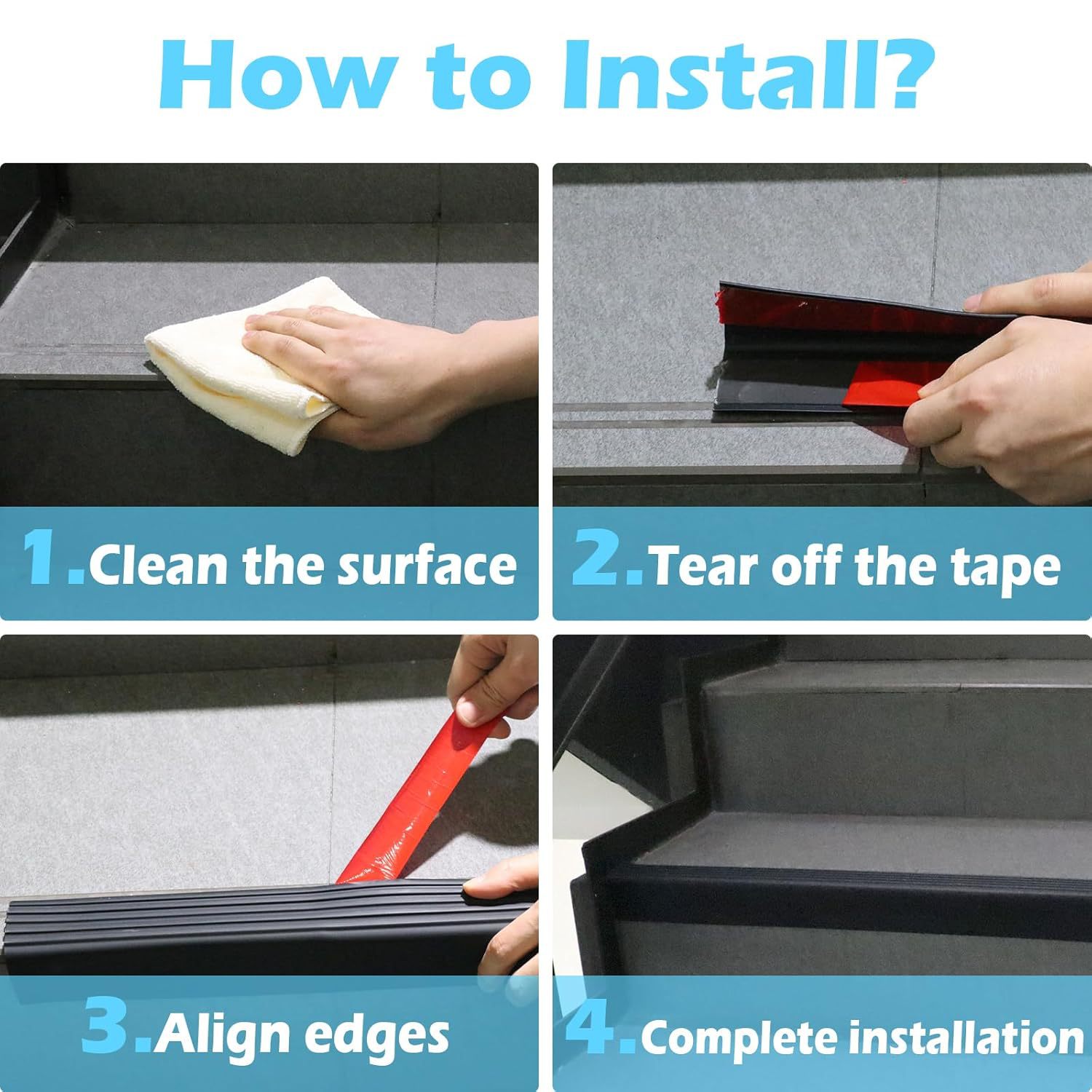 Stair Edge Decoration, Vinyl Rubber Stair Nose, Non-Slip Self-Adhesive Stair Edge Protector