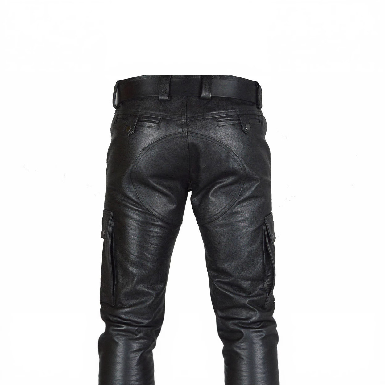 European and American 2025 Men's New Trendy Fashion Loose Versatile Solid Color Pu Strap Casual Long Leather Pants with Pockets