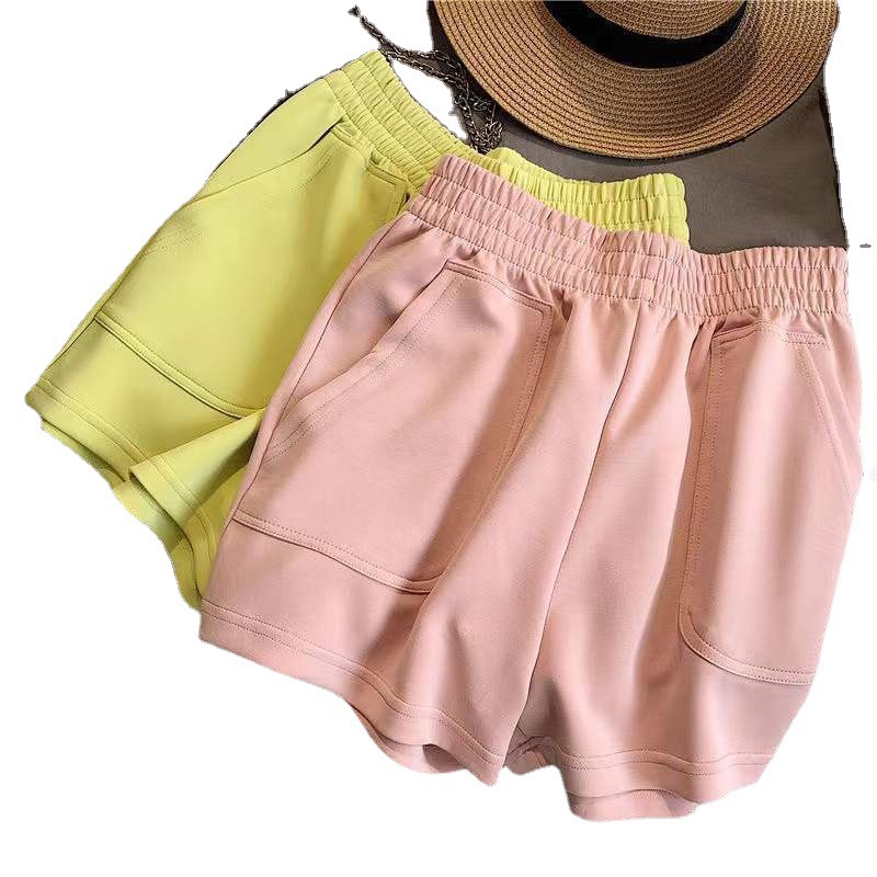Summer Thin Korean-Style Sports Shorts for Women, High-Waisted, Loose Wide-Leg Shorts, Three-Quarter Length, Cotton Blend, Casual Pants, Trendy, Leg-Lengthening